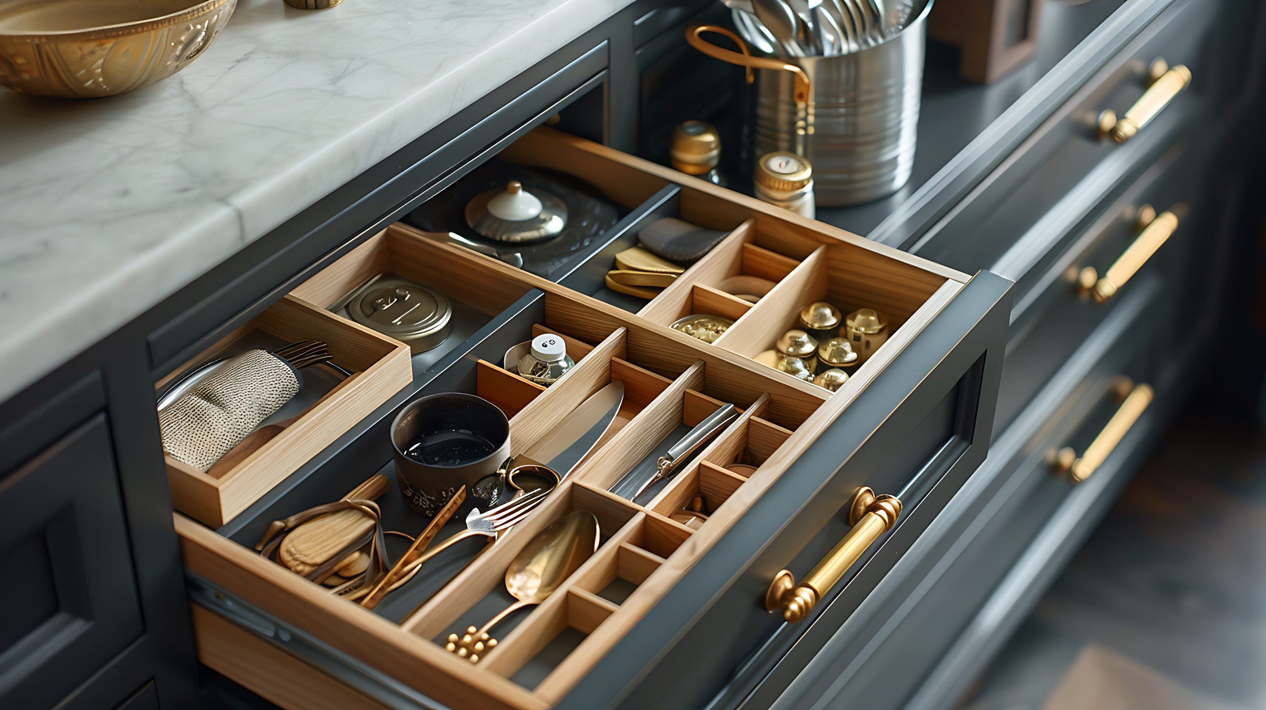 Organized Kitchen Drawer Using Dividers