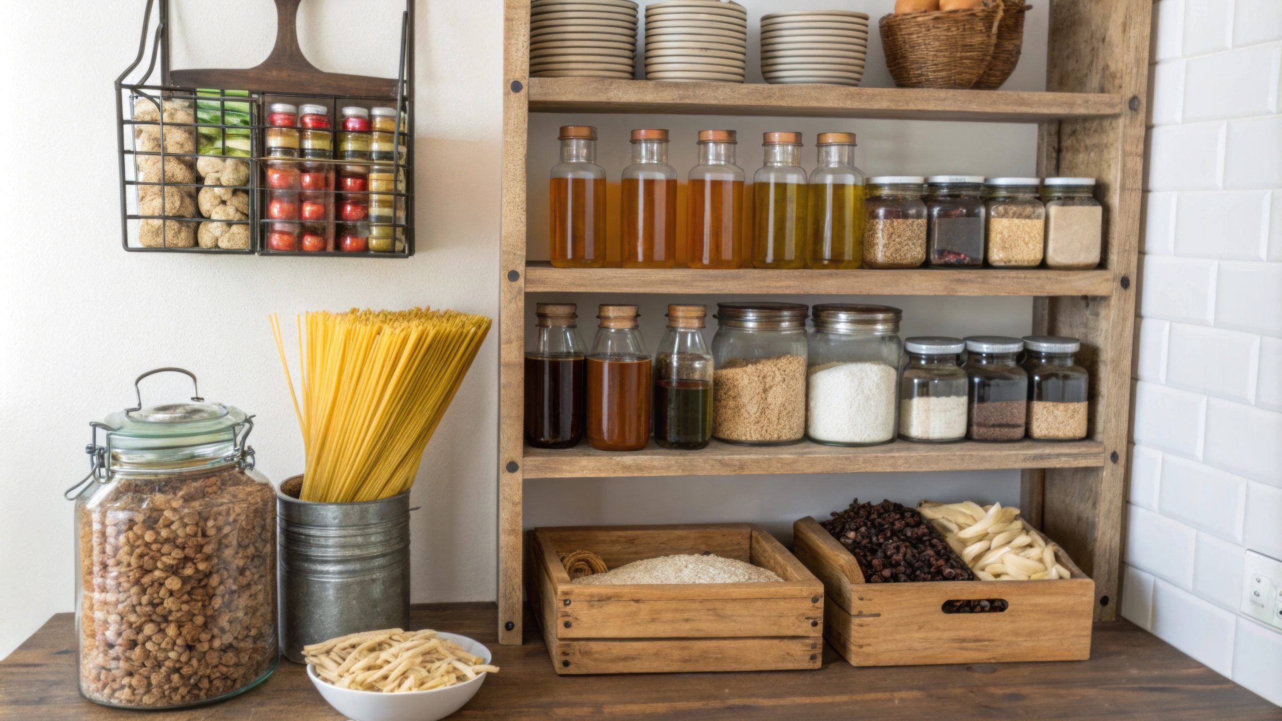 Tiered Shelves in Cabinet
