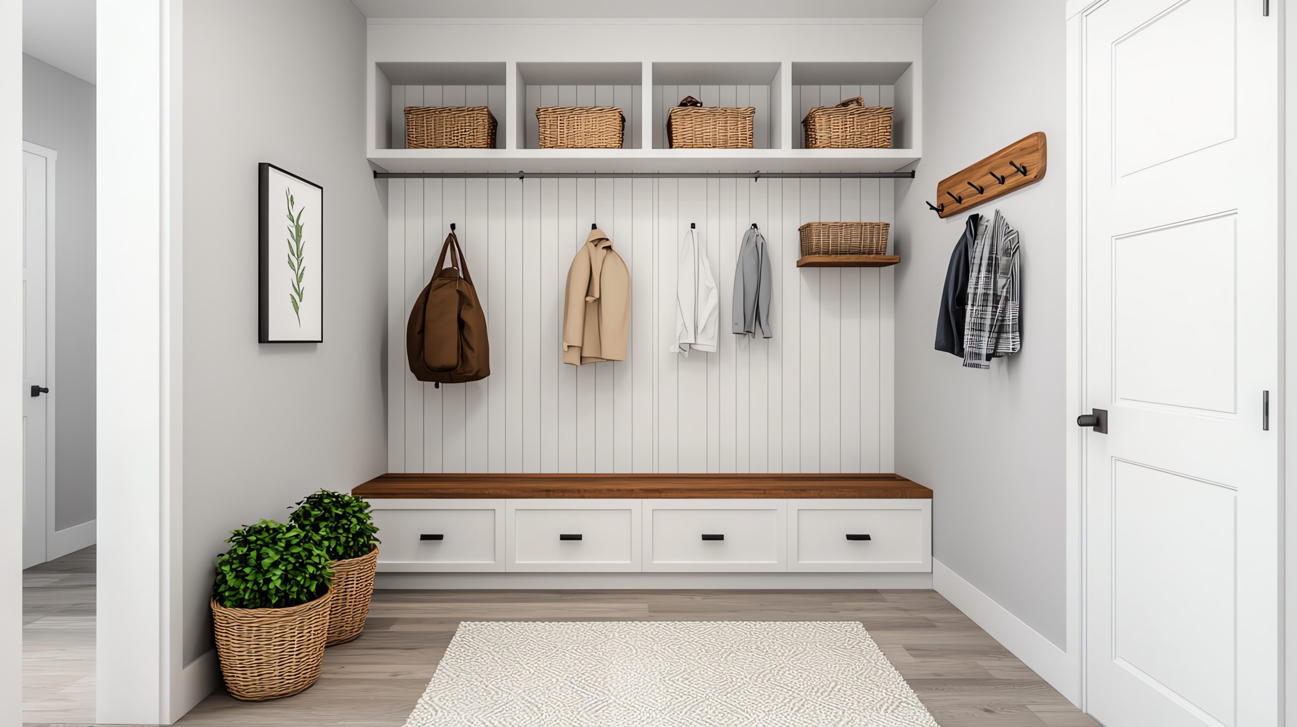 DIY mudroom storage with bench