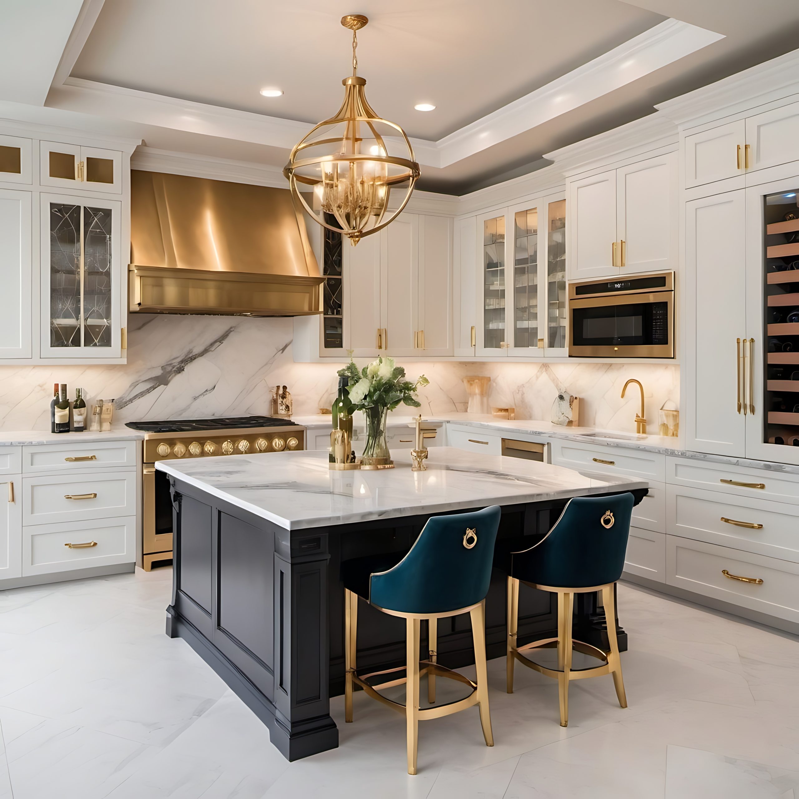 metal accented kitchen island bench brass detail modern