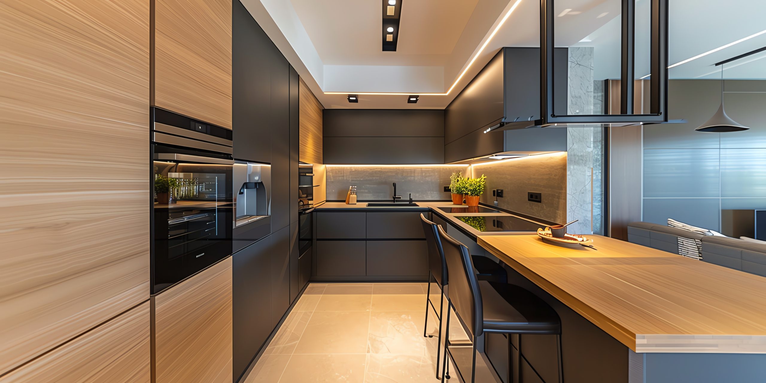 narrow galley kitchen island bench space efficient design