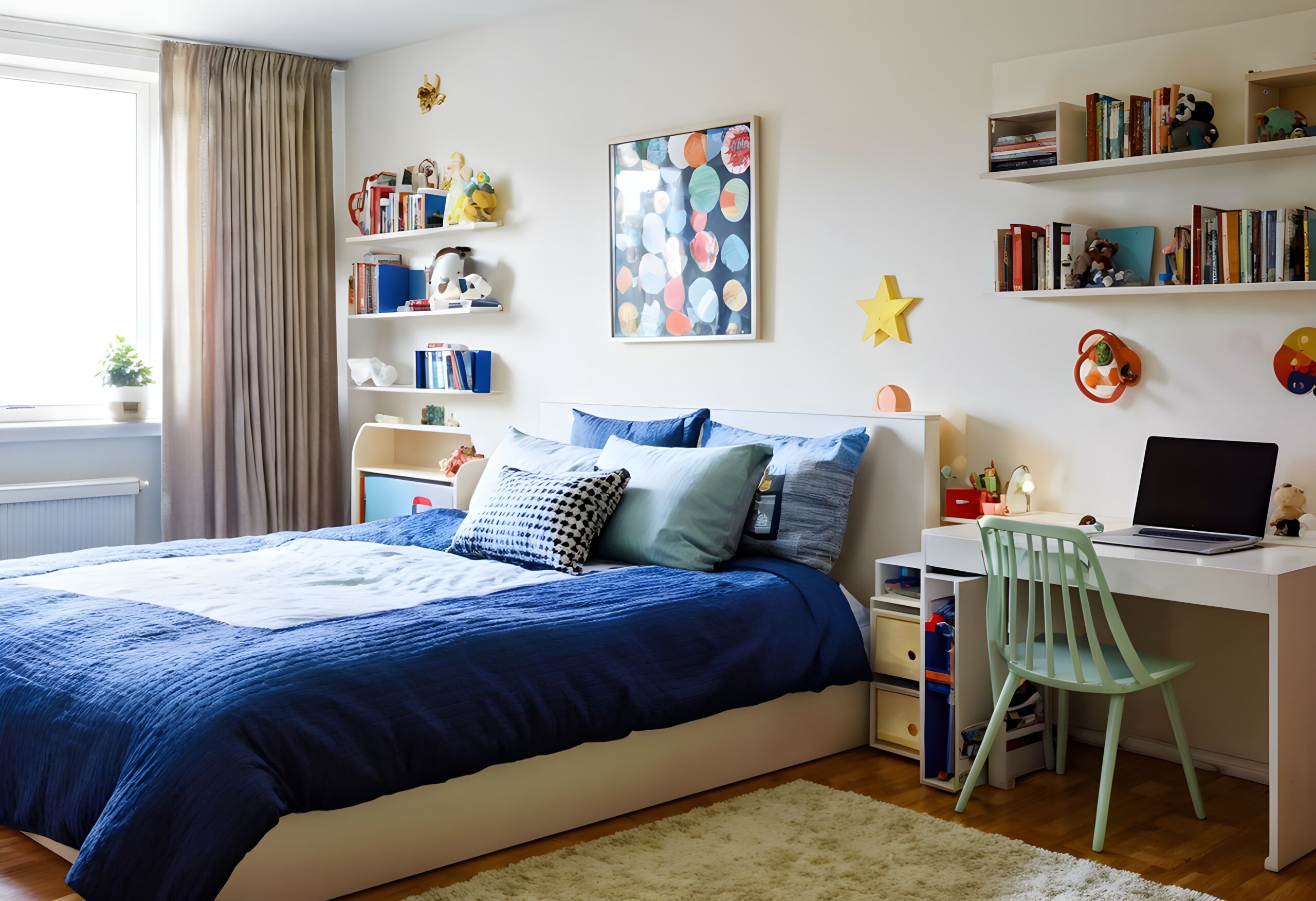 preteen bedroom tech startup neutral colours