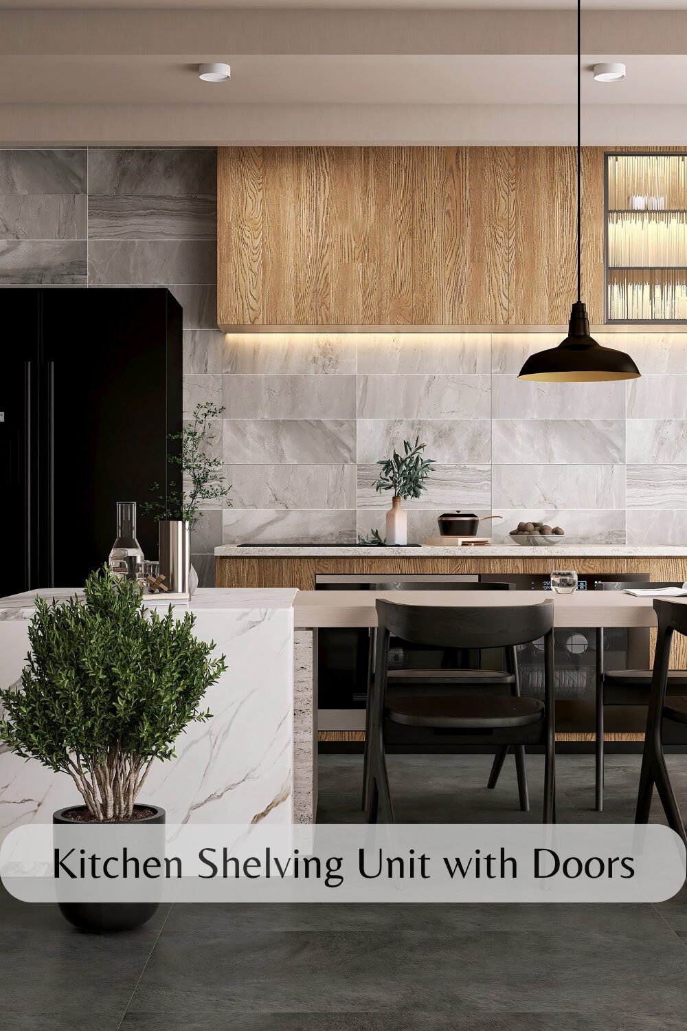 Kitchen shelving unit with doors
