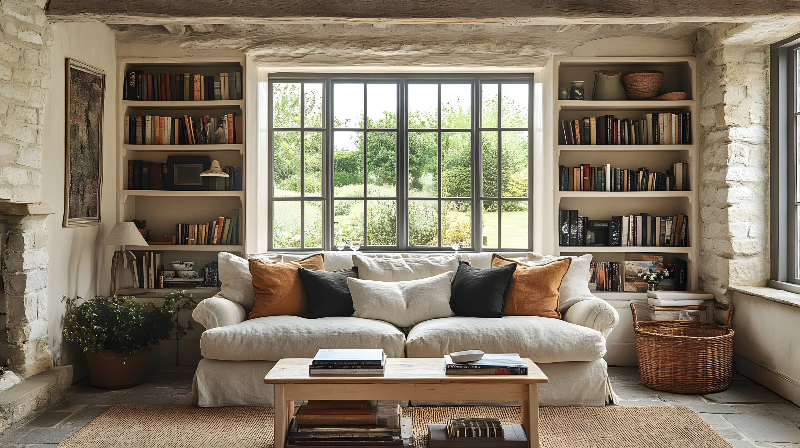 built in floor to ceiling bookshelves