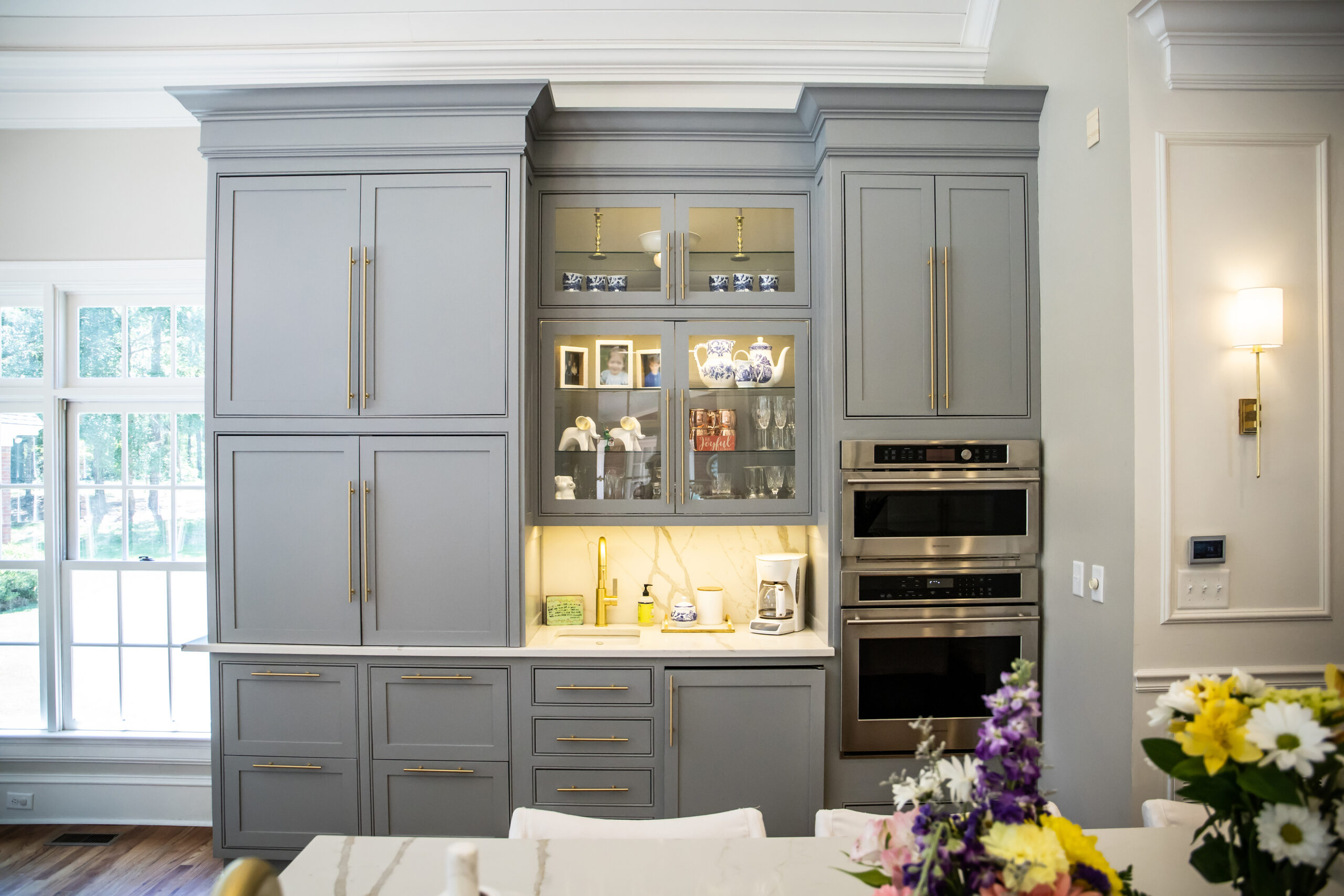 built in kitchen shelving with doors