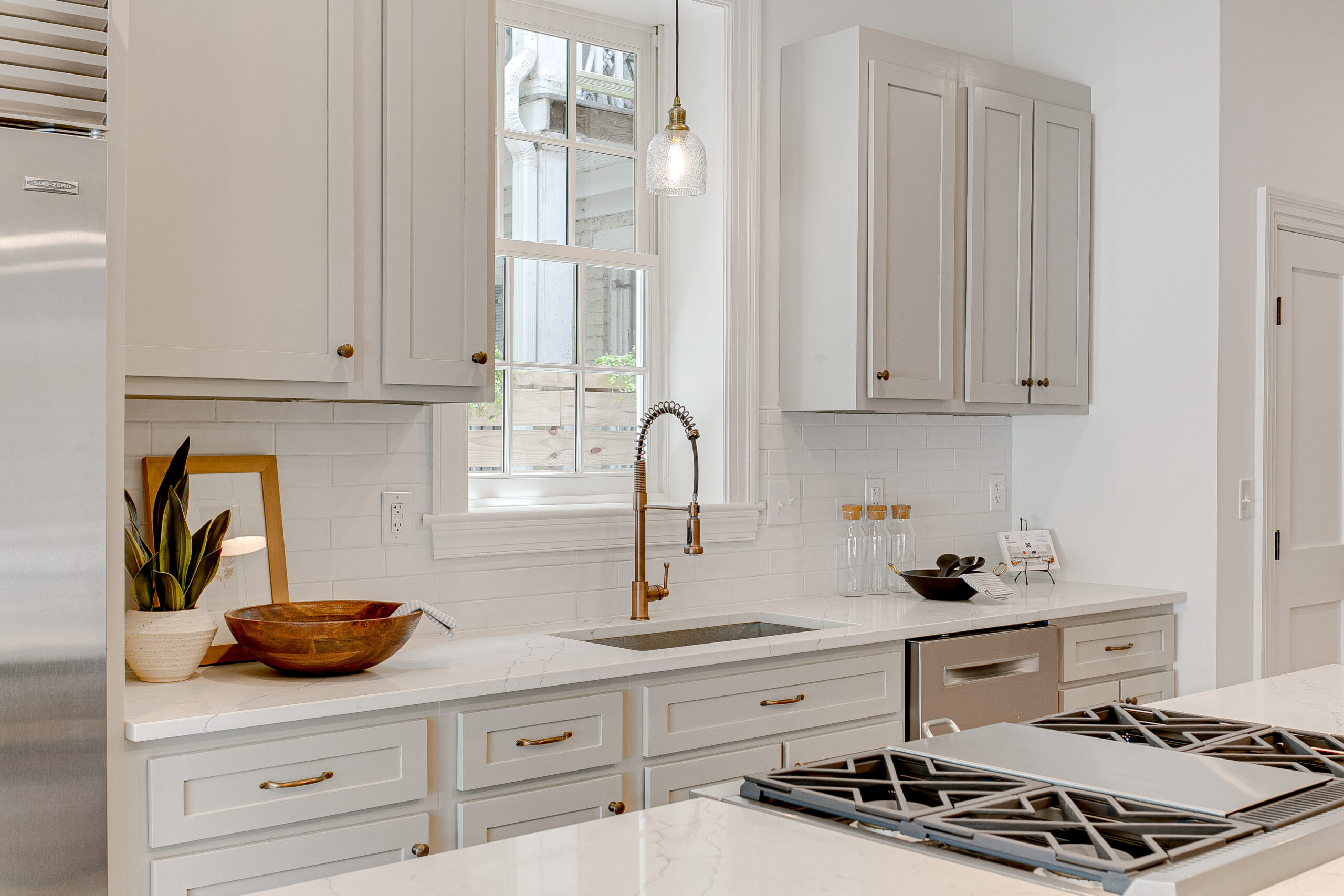 contemporary kitchen storage unit with doors