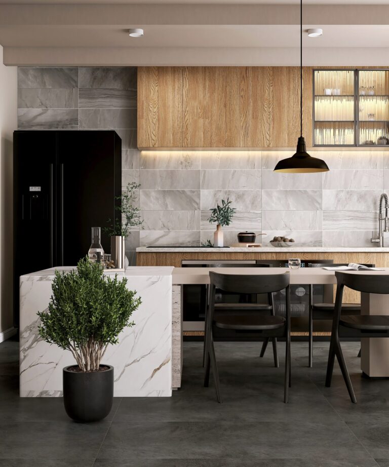 Kitchen shelving unit with doors