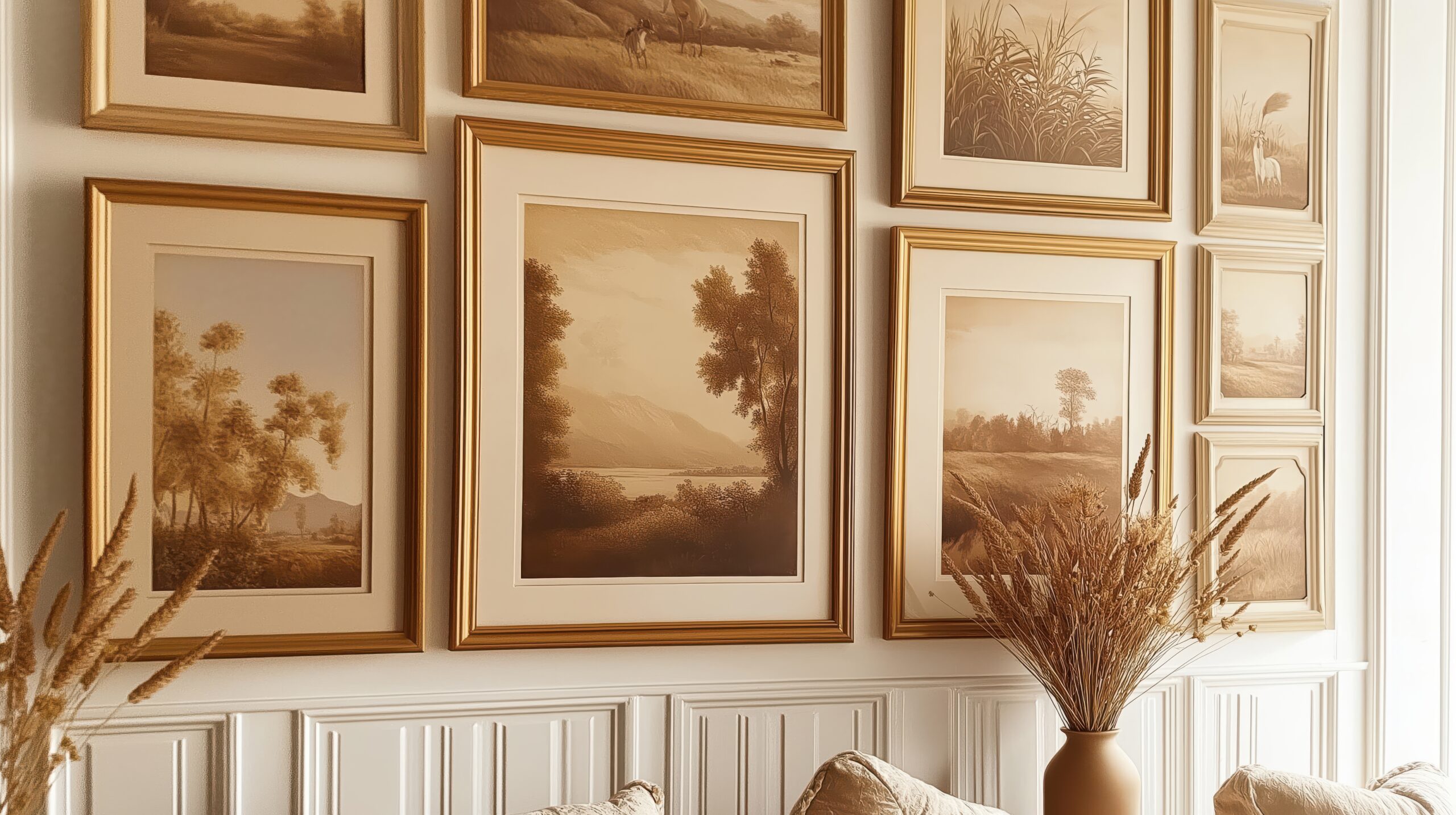 vintage art gallery wall lounge