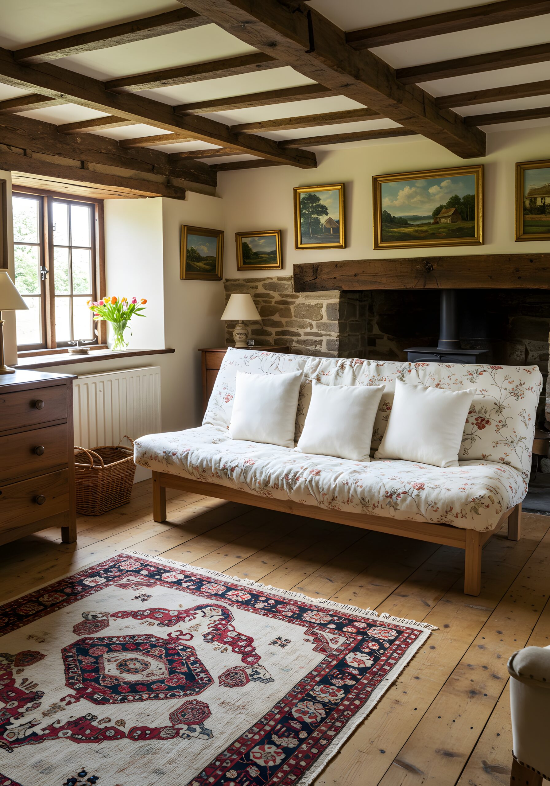 wintage patterened rug living room