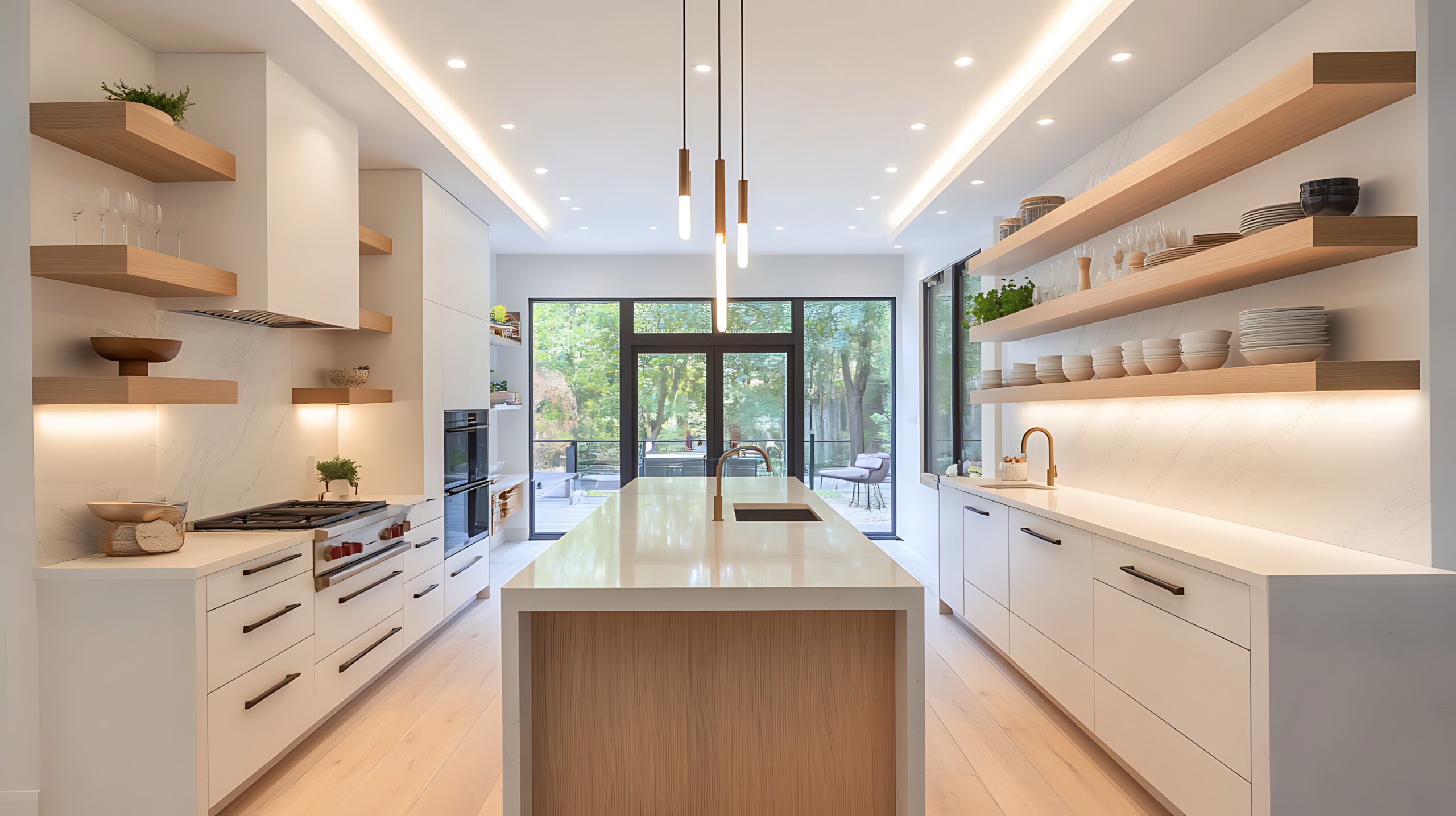 bright evenly lit kitchen with cabinet lights