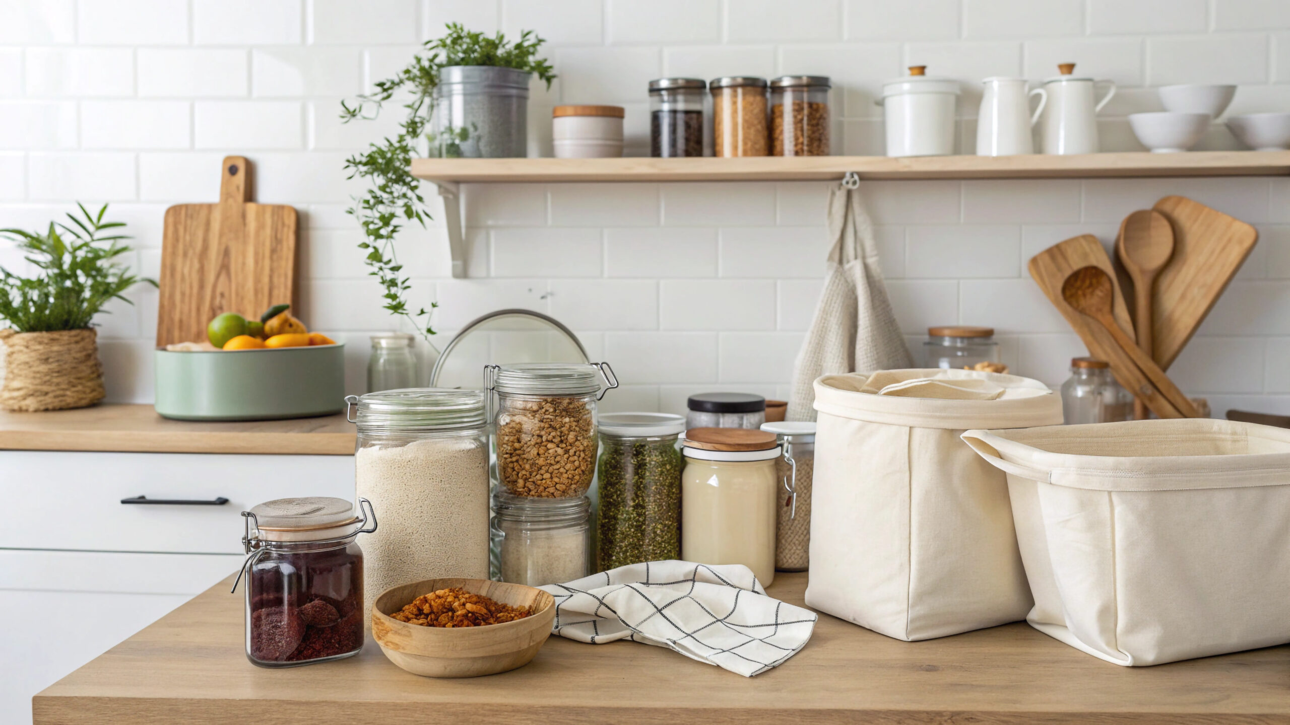 decluttering open kitchen shelves