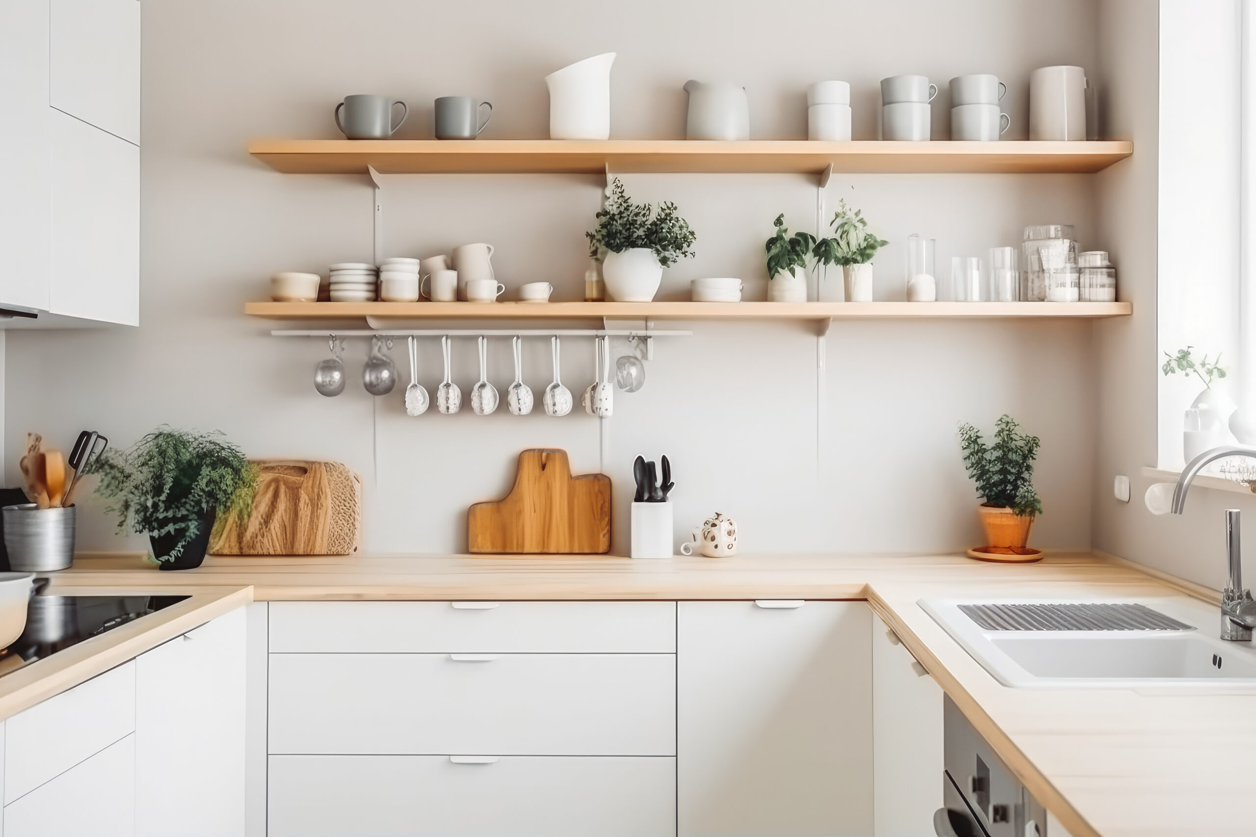 grouping items on kitchen shelves