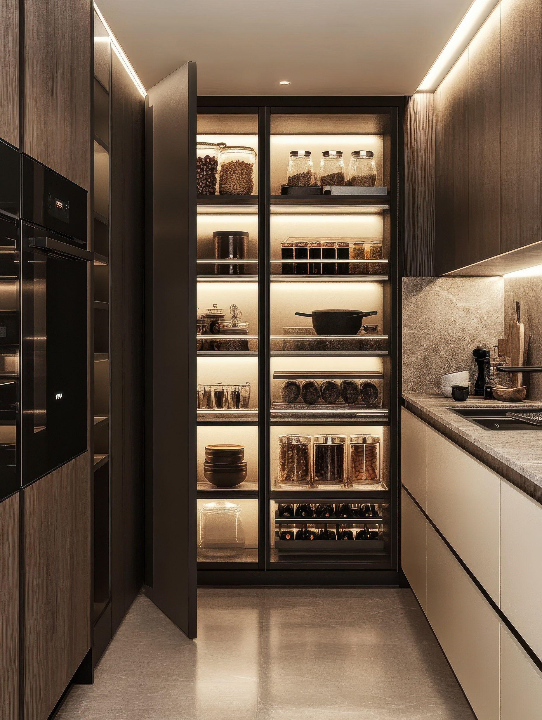 Kitchen Pantry Door Storage mixed open and closed pantry