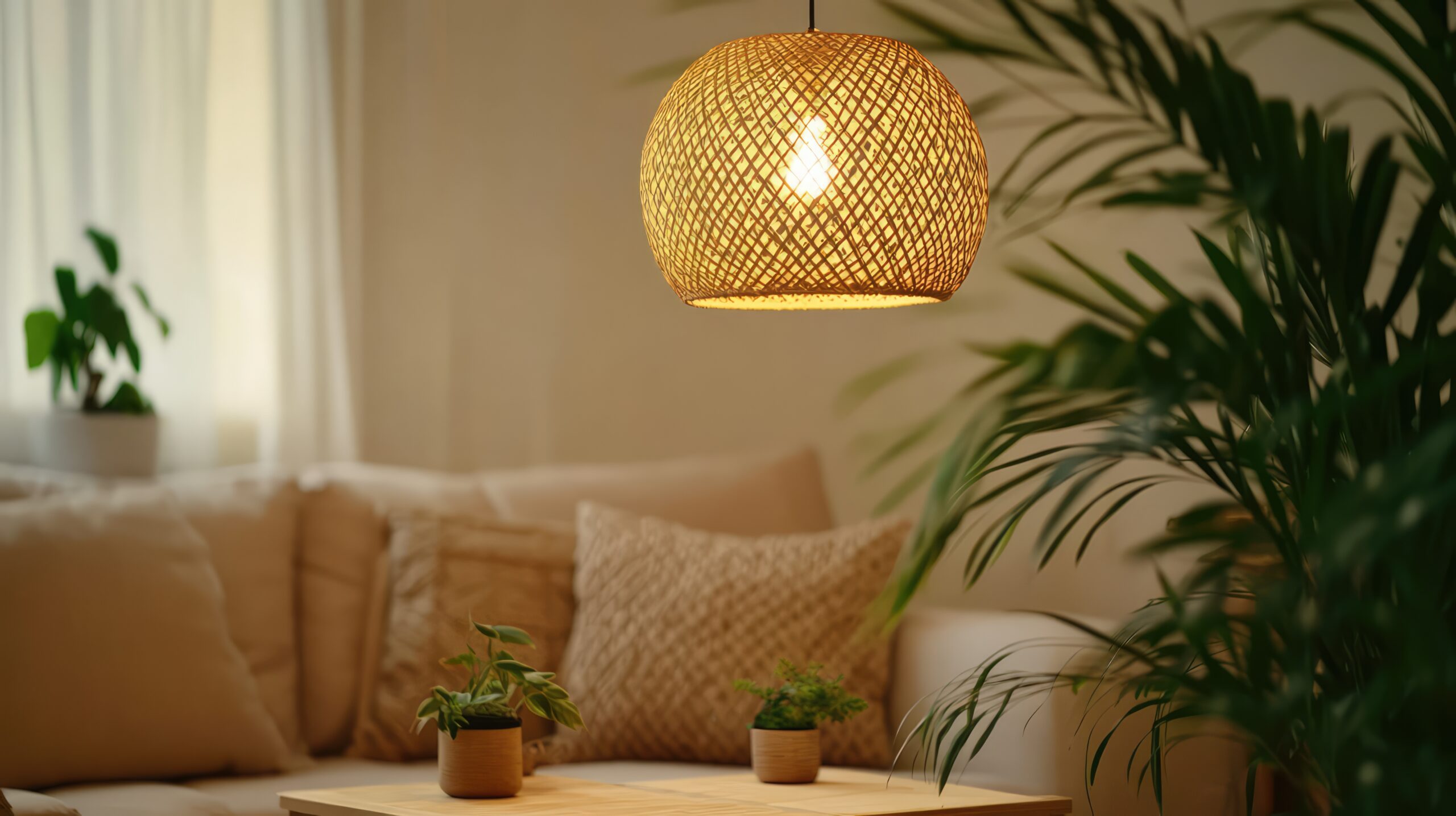 rattan lighting and ambient decor