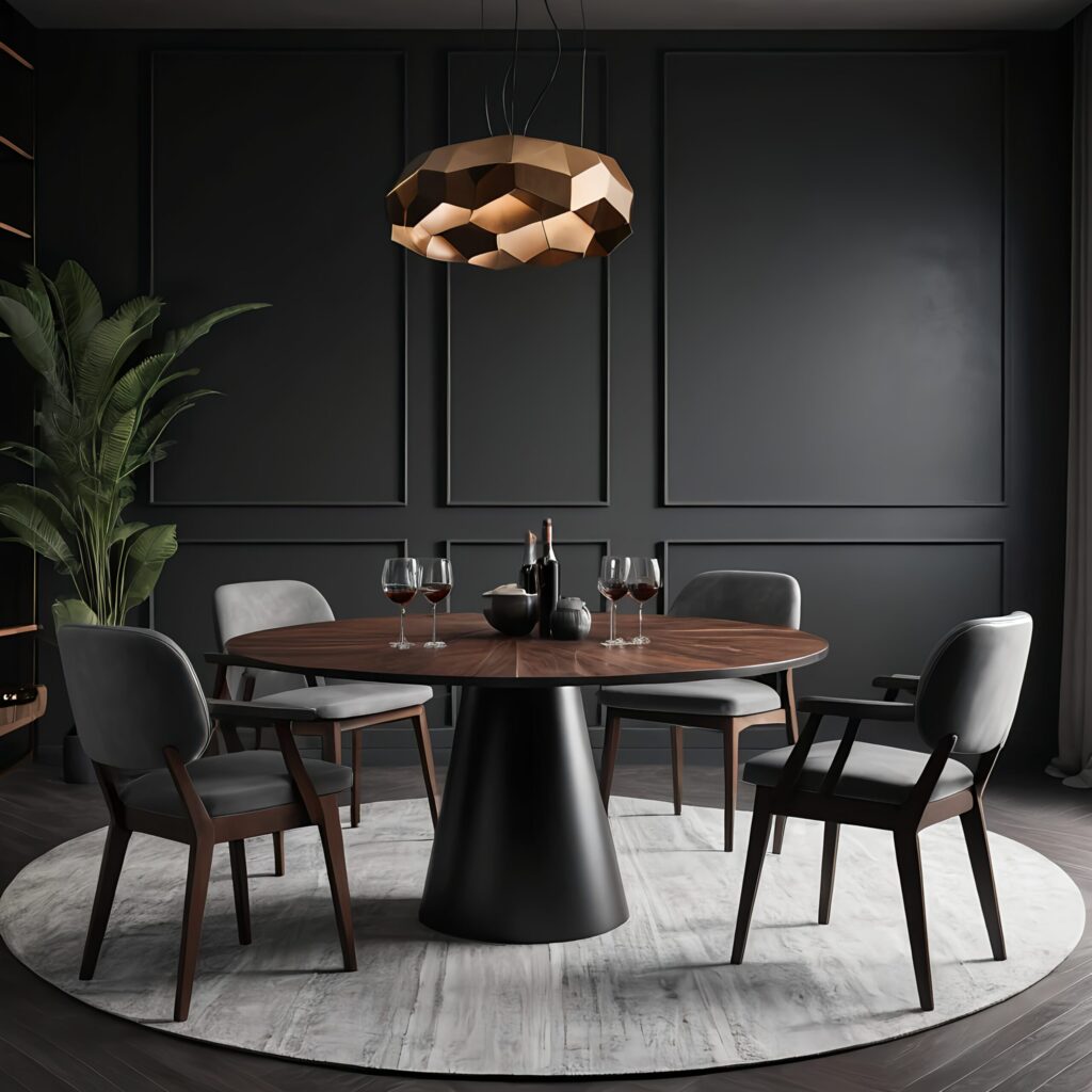 reflective surfaces dark dining room